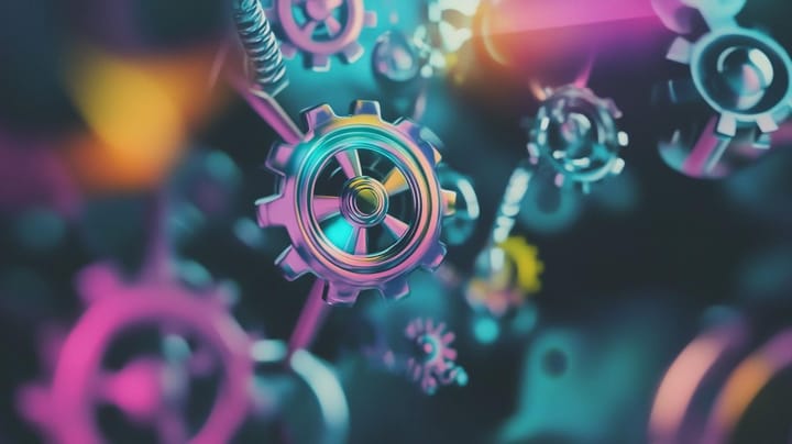 Image of cogs with a purple and green neon tint