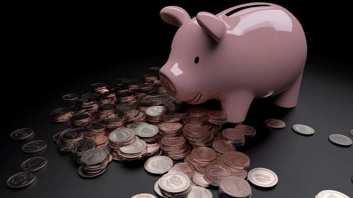 Image of a piggy bank with coins surrounding it